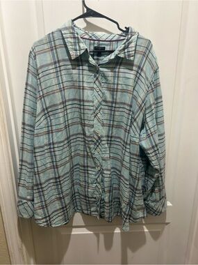 Talbots Light Blue Plaid Button-Down Shirt